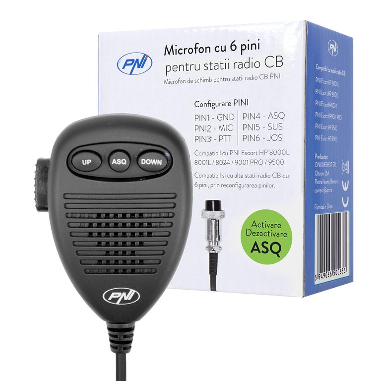 Microfon statie PNI Escort HP 8000L/8001L cu mufa 6 pini și cablu extensibil
