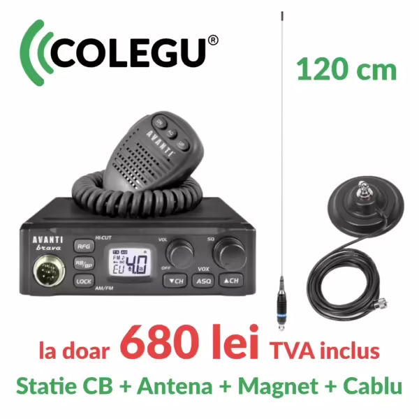 Kit Avanti Brava cu antena PNI S9 120cm, bază magnetică PNI 145/DV și cablu