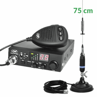 Kit stație CB PNI Escort HP 8000L cu antenă PNI S75 de 80 cm și bază magnetică