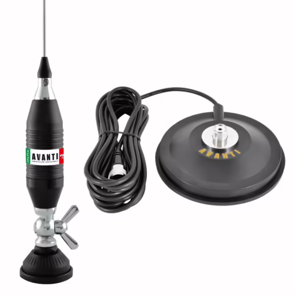 Kit complet Antenă CB AVANTI VOLO 75 – 75 cm, 200W, bază magnetică Avanti 145B, cablu 5 m