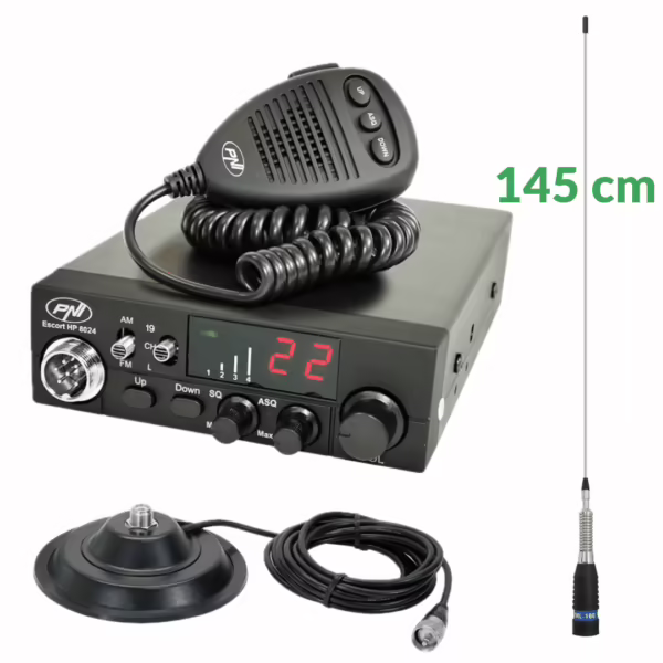 KIT complet PNI Escort HP 8024 cu antenă 145 cm, bază magnetică 145 mm și cablu 4m