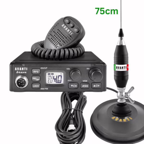 Kit Avanti BRAVA – stație CB cu antena VOLO 75 cm și bază magnetică PL-DV