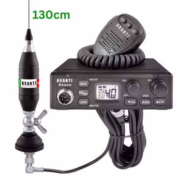 KIT Avanti BRAVA cu antena Volo 130 cm și prindere fixă N-DV pentru comunicații CB clare