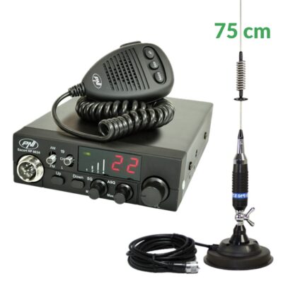 Kit stație CB PNI Escort HP 8024 cu antenă PNI S75, bază magnetică și cablu de conectare