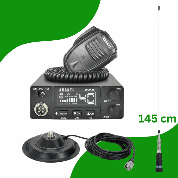 KIT 24: Statie radio CB AVANTI Eco, 12v + Antena CB PNI ML160 + Magnet + Cablu