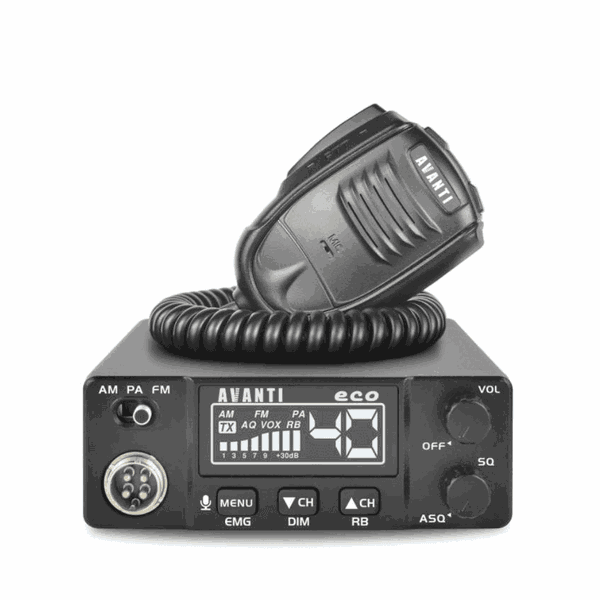 Stație CB AVANTI Eco, SQL-ASQ, voltaj 12V, VOX, Roger Beep, Scan, Lock, Power Meter, Dimmer