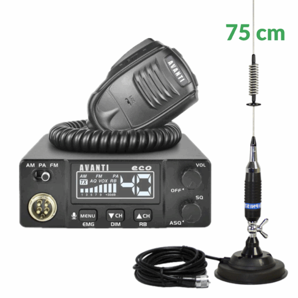 Kit Avanti Eco – stație radio CB cu antenă PNI S75 și magnet inclus