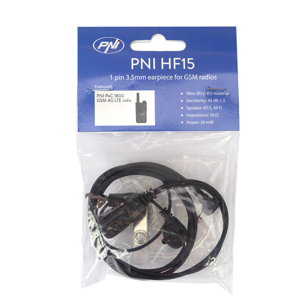 Cască cu microfon și tub acustic PNI HF15 cu mufă de 3.5 mm și buton PTT