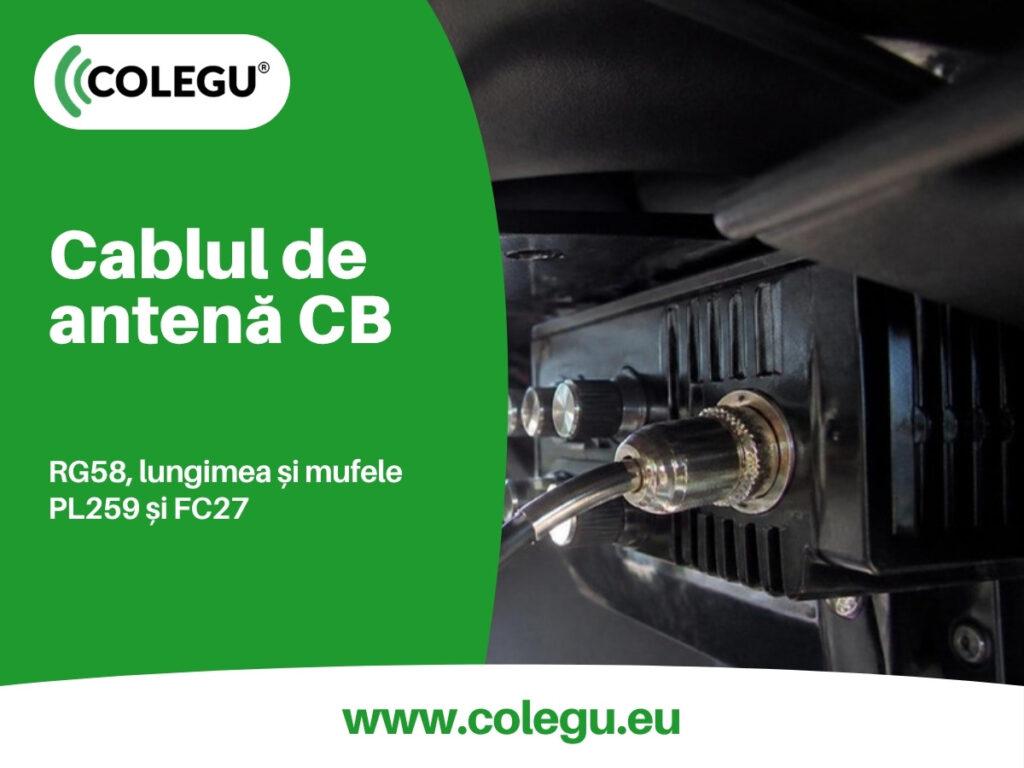 Cablu de antenă CB coaxial cu mufă PL259 conectat la o stație radio