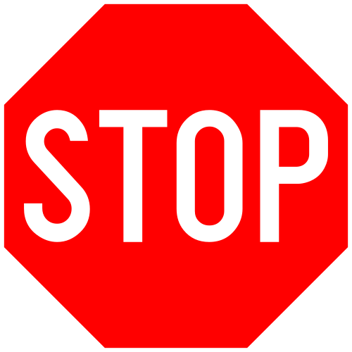 Indicatorul Oprire (STOP): octogon roșu cu inscripția STOP albă