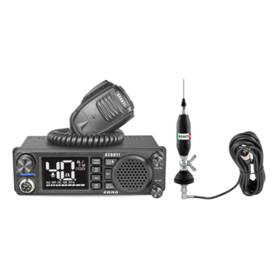 KIT Stație CB Avanti Zano 12/24V, montaj 1DIN, cu antenă VOLO 130 și prindere fixă